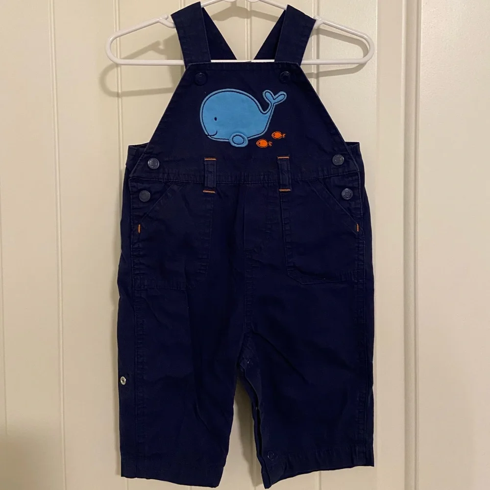 NWOT Carter’s baby boy’s whale patch navy‎ blue khaki overall jumper 6 months